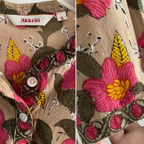 Akkriti 100% cotton floral blouse 3/4 sleeve, pink tan yellow - Picture 10 of 11